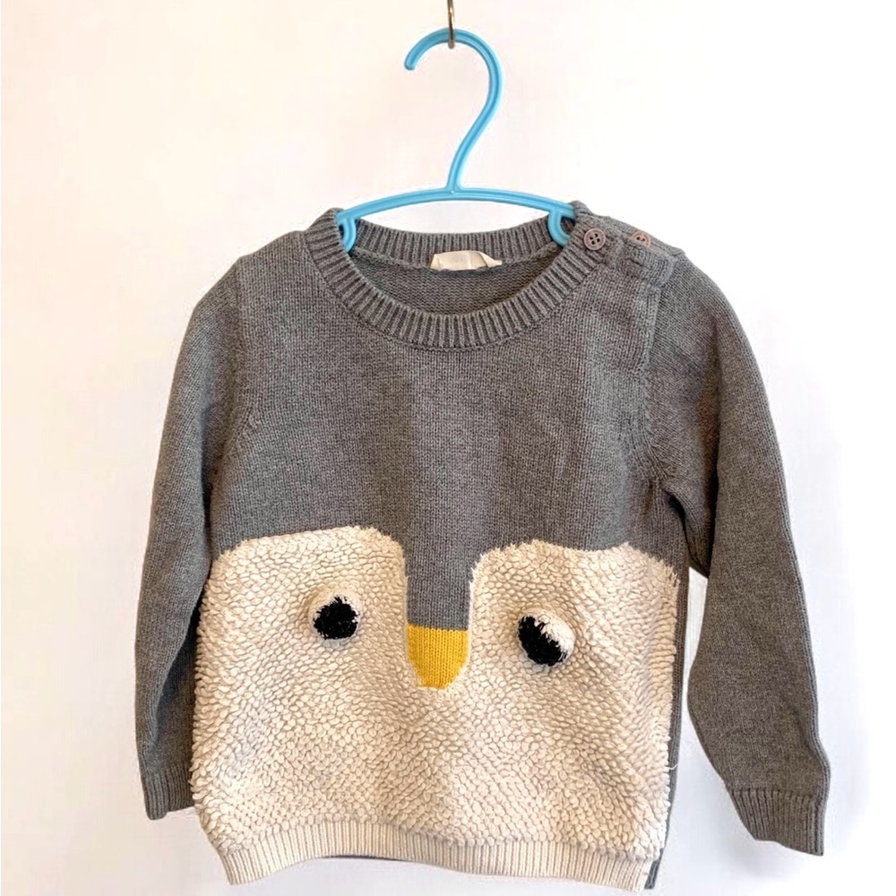 Unisex Gray Penguin Sweater for Kids Age 3